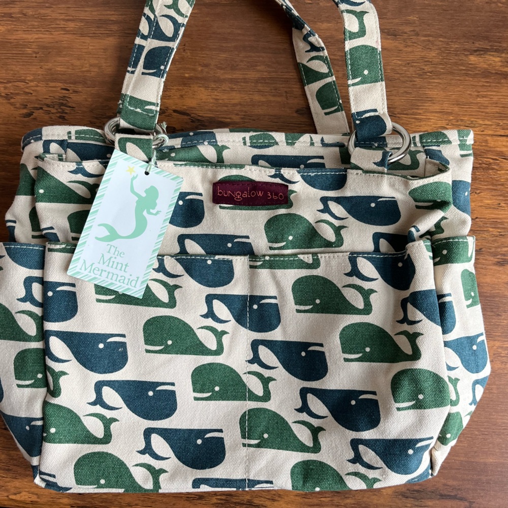 Whale print canvas handbag/ diaper bag